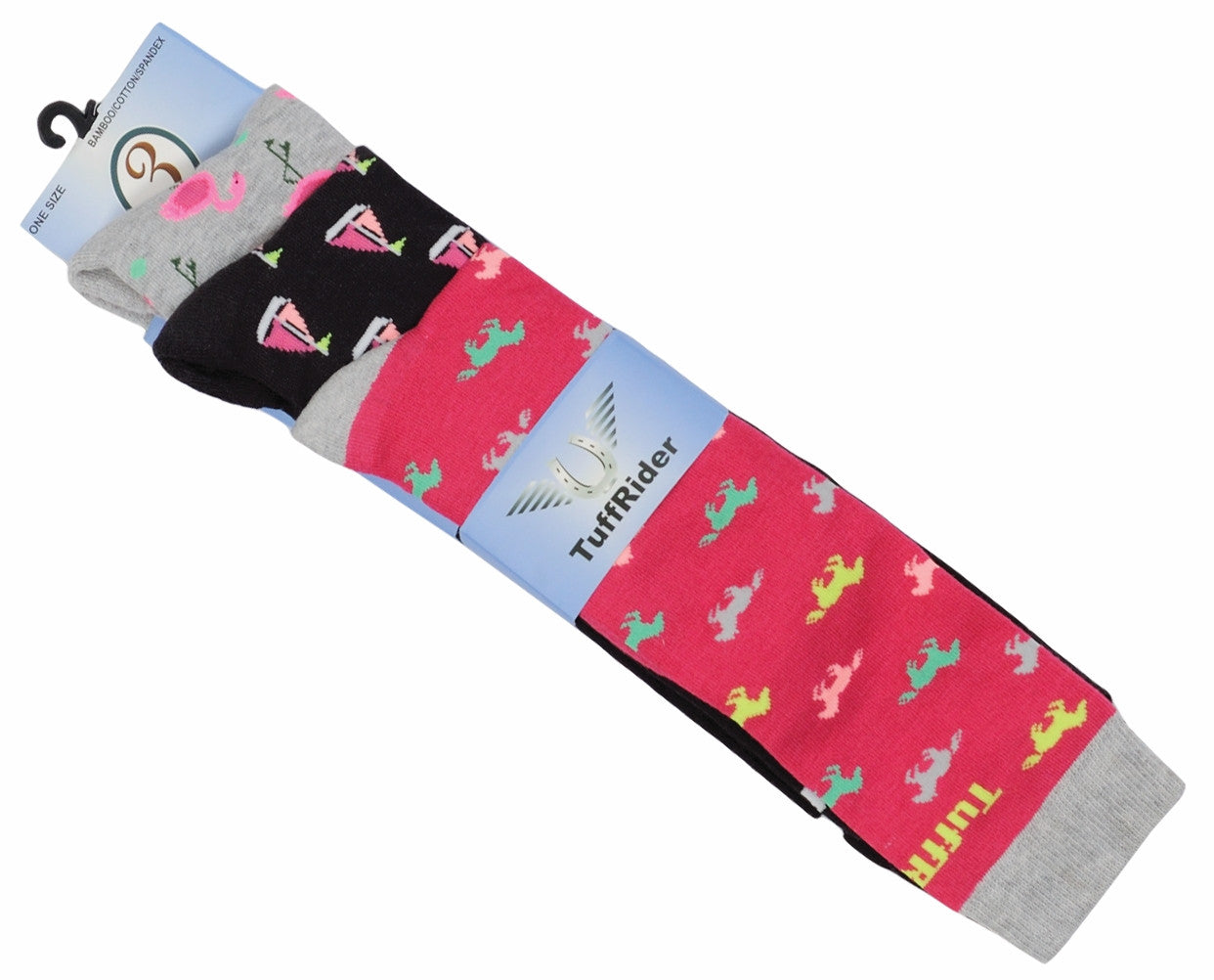 TuffRider Flamingo/Boat/Horse 3 Pack Socks - 3 pack package