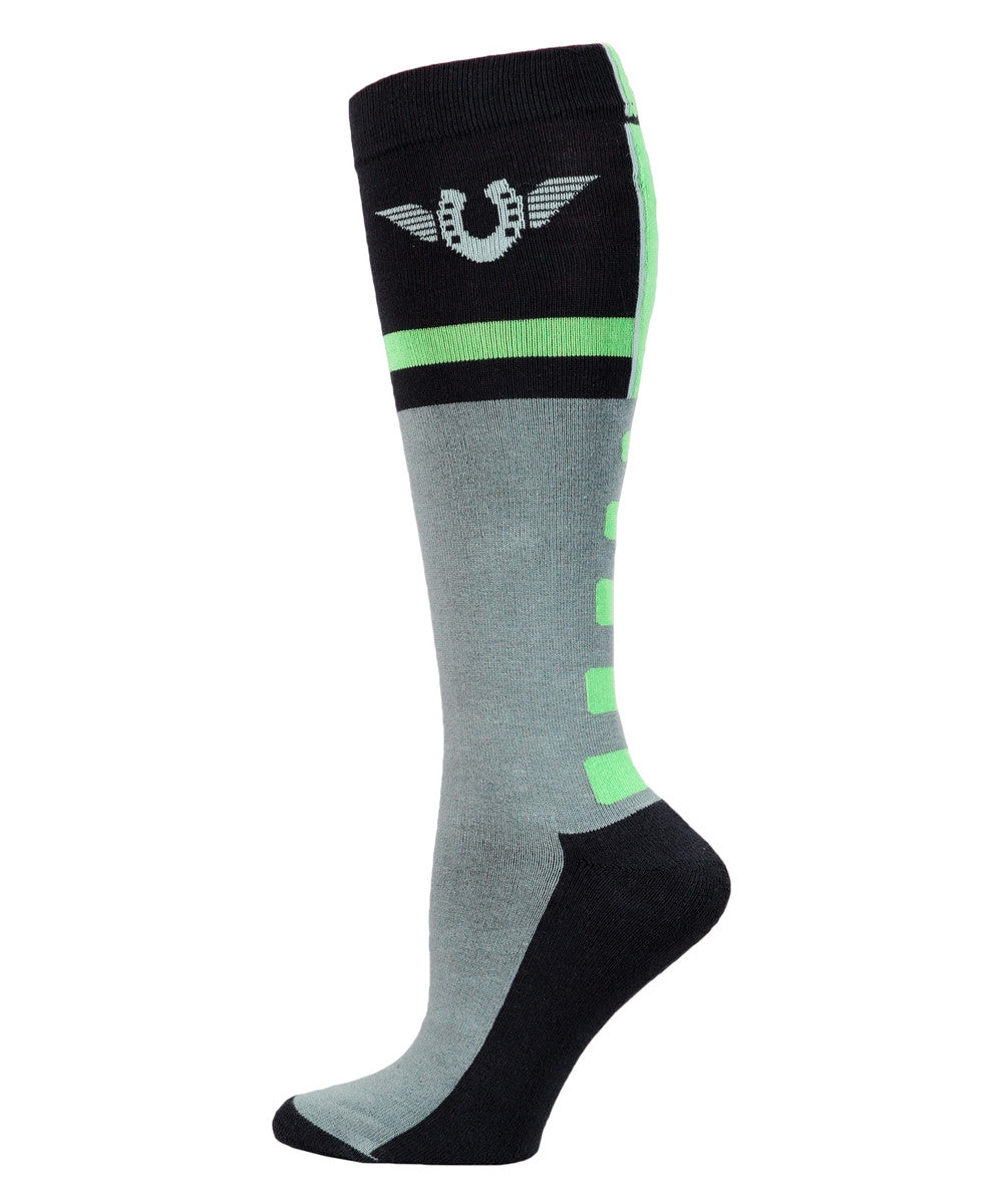 TuffRider Impulsion Knee Hi Socks with Neon Accents - Neon Green