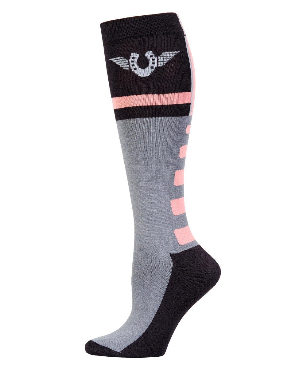 TuffRider Impulsion Knee Hi Socks with Neon Accents - Neon Peach