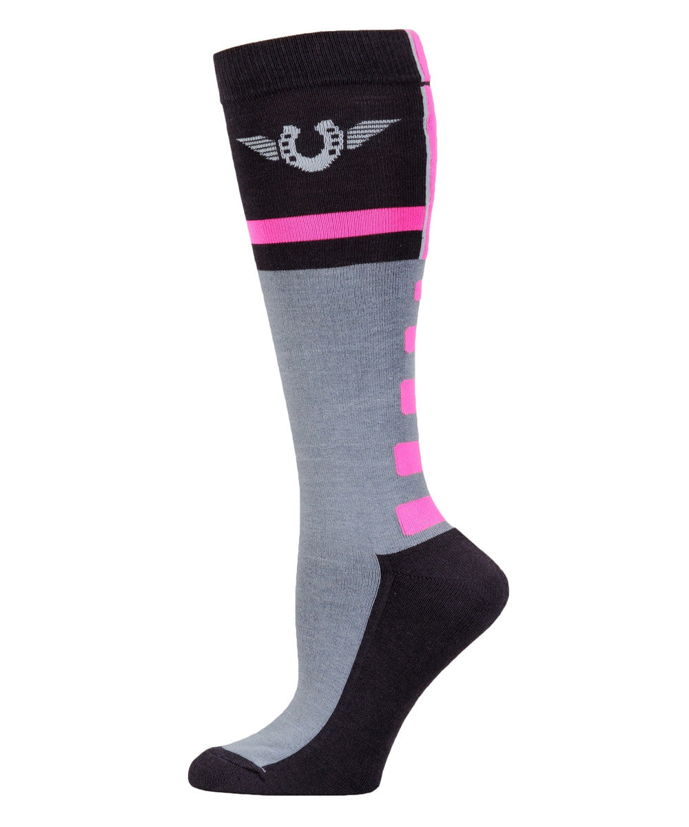 TuffRider Impulsion Knee Hi Socks with Neon Accents - Neon Pink