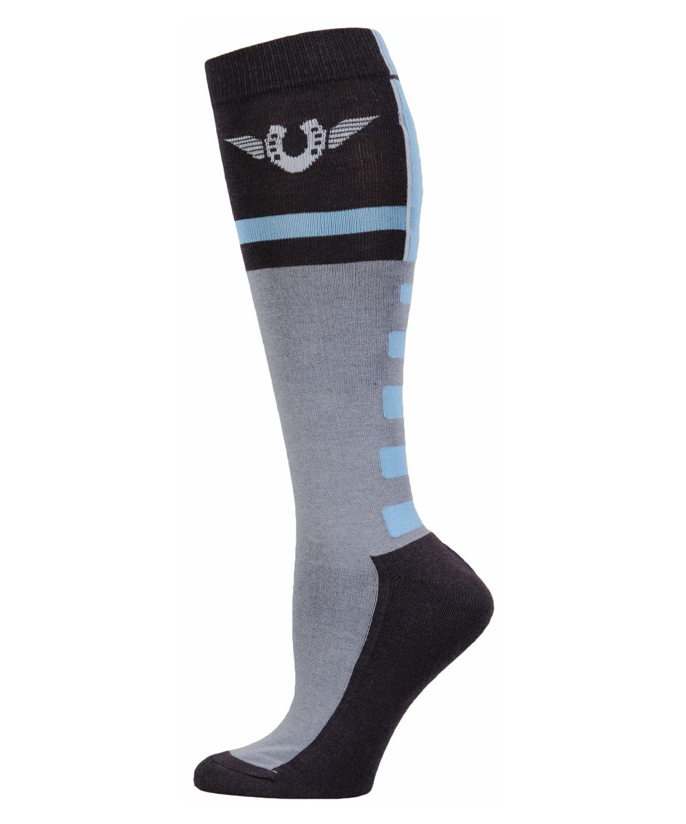 TuffRider Impulsion Knee Hi Socks with Neon Accents - Neon Blue