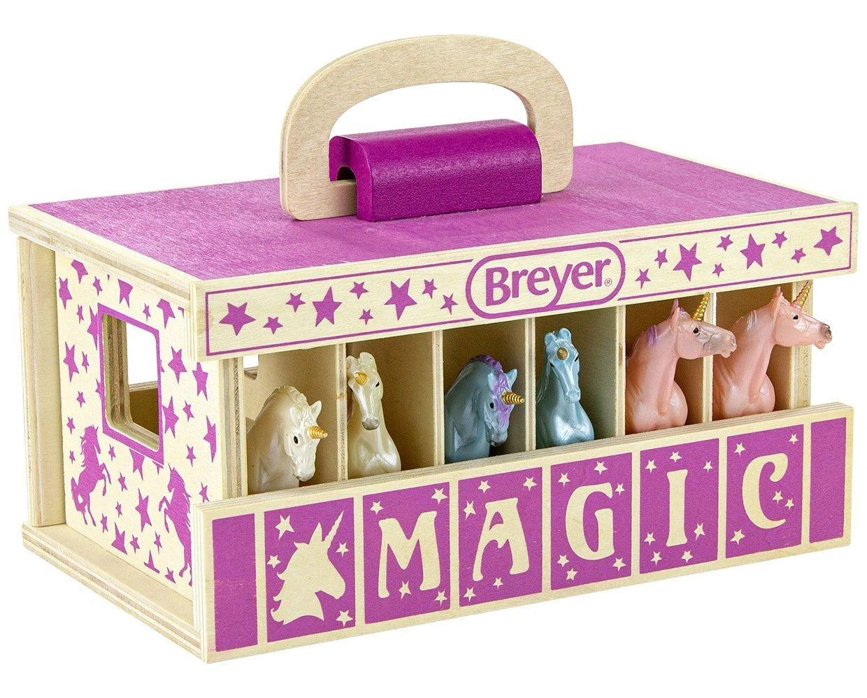 Breyer Horses - Unicorn Magic Wood Carry Stable with 6 Unicorns