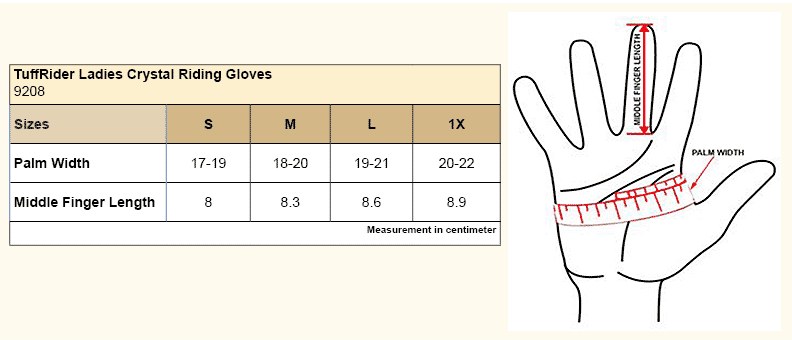 Equine Couture Ladies Crystal Riding Gloves Size Chart