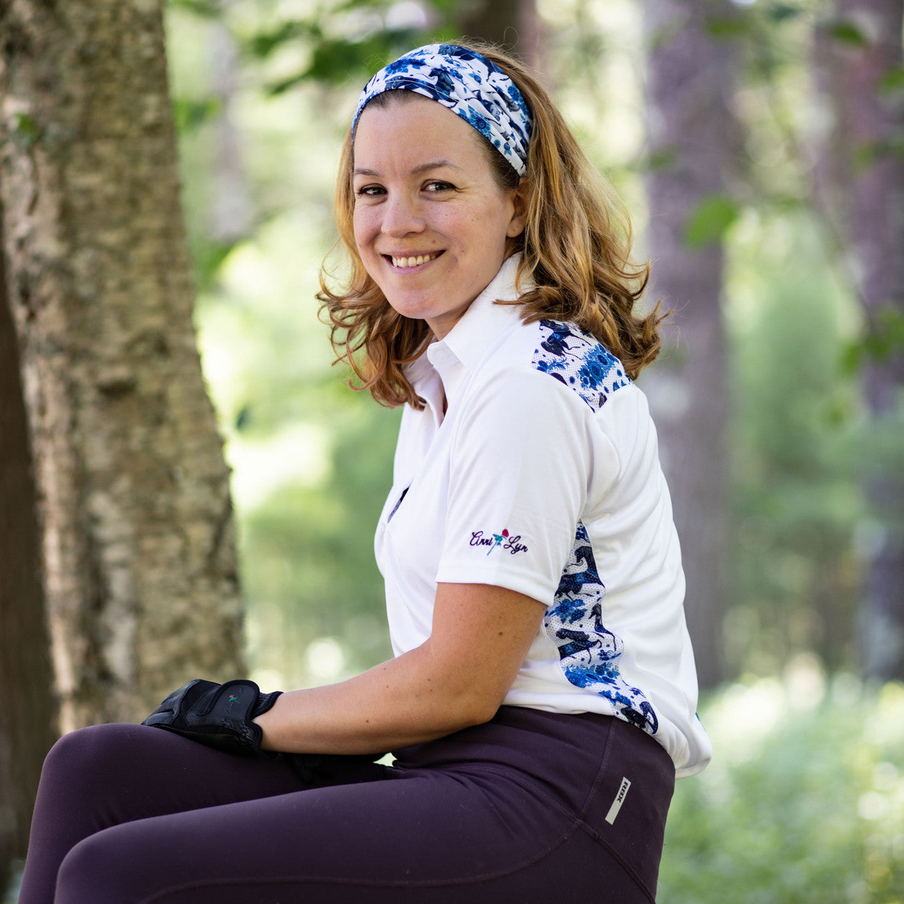 Anni Lyn Sportswear Women's Cool Breeze S/S Polo Shirt - Lifestyle/White/Blue Horse