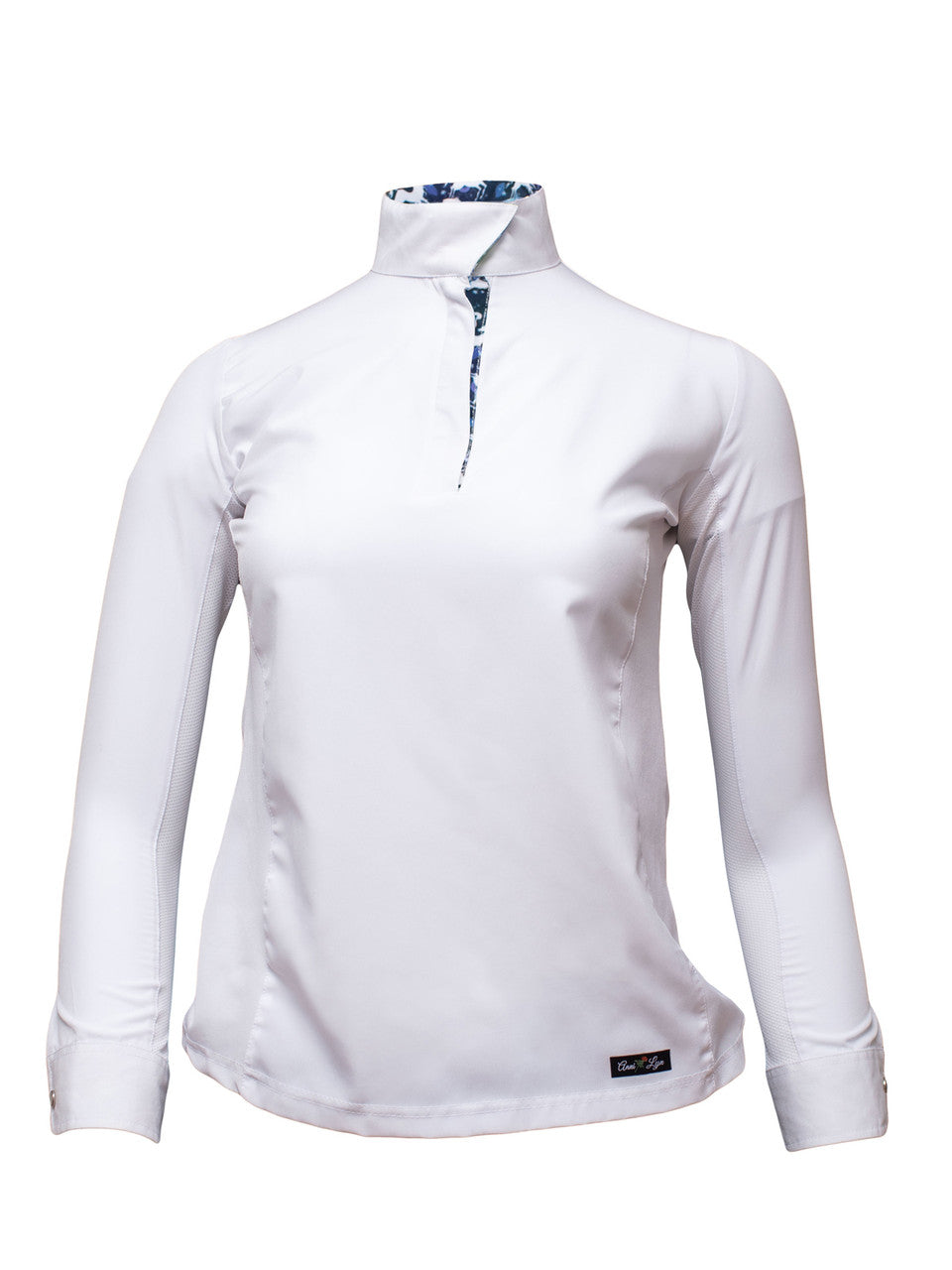 Anni Lyn Sportswear Women's Ventilated Long Sleeve Show Shirt - Blue Horse Front Closed