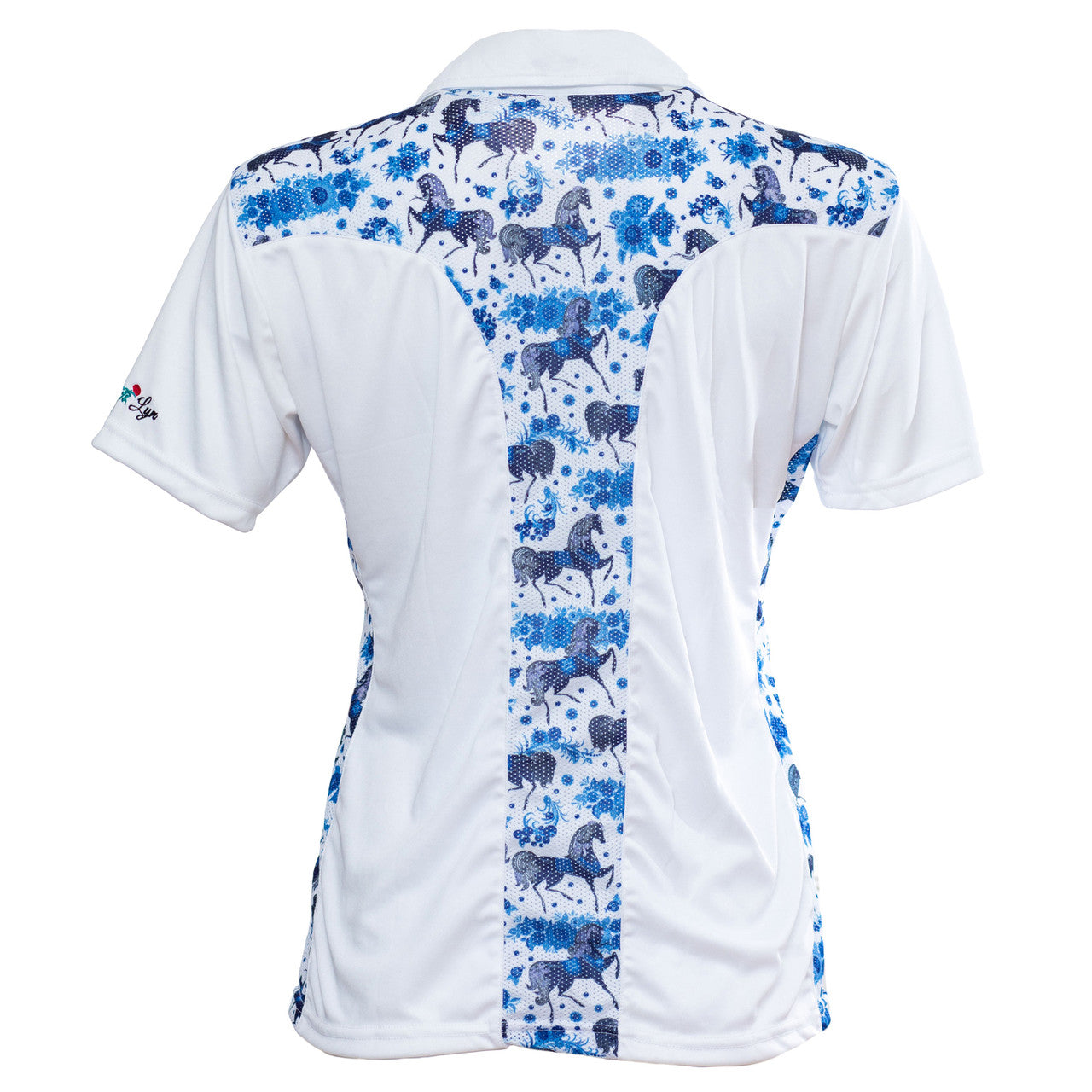 Anni Lyn Sportswear Women's Cool Breeze S/S Polo Shirt - White/Blue Horse