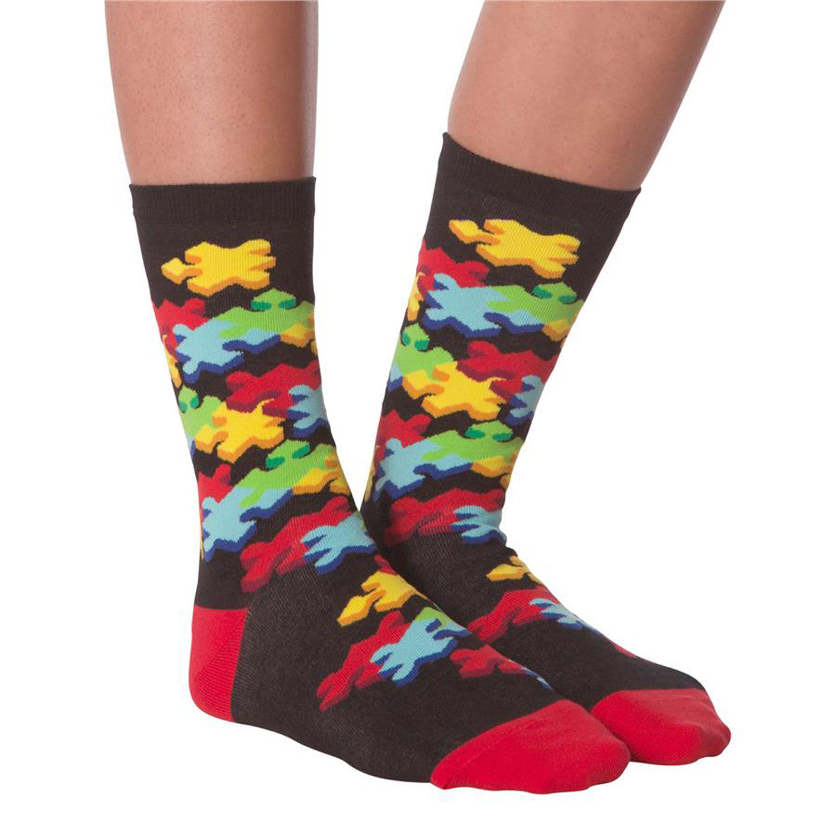 K. Bell Women's 3-D Jigsaw Puzzle Crew Socks on Model