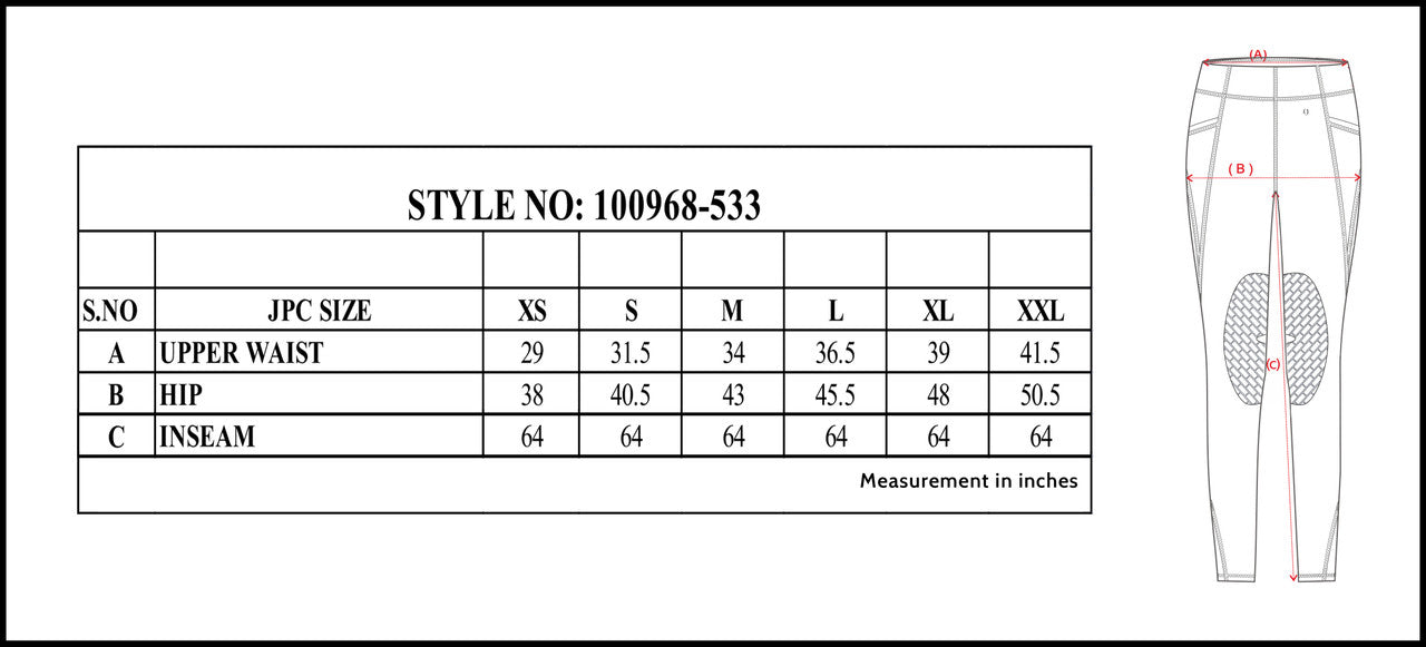 TuffRider Ladies Minerva EquiCool Tights Size Chart