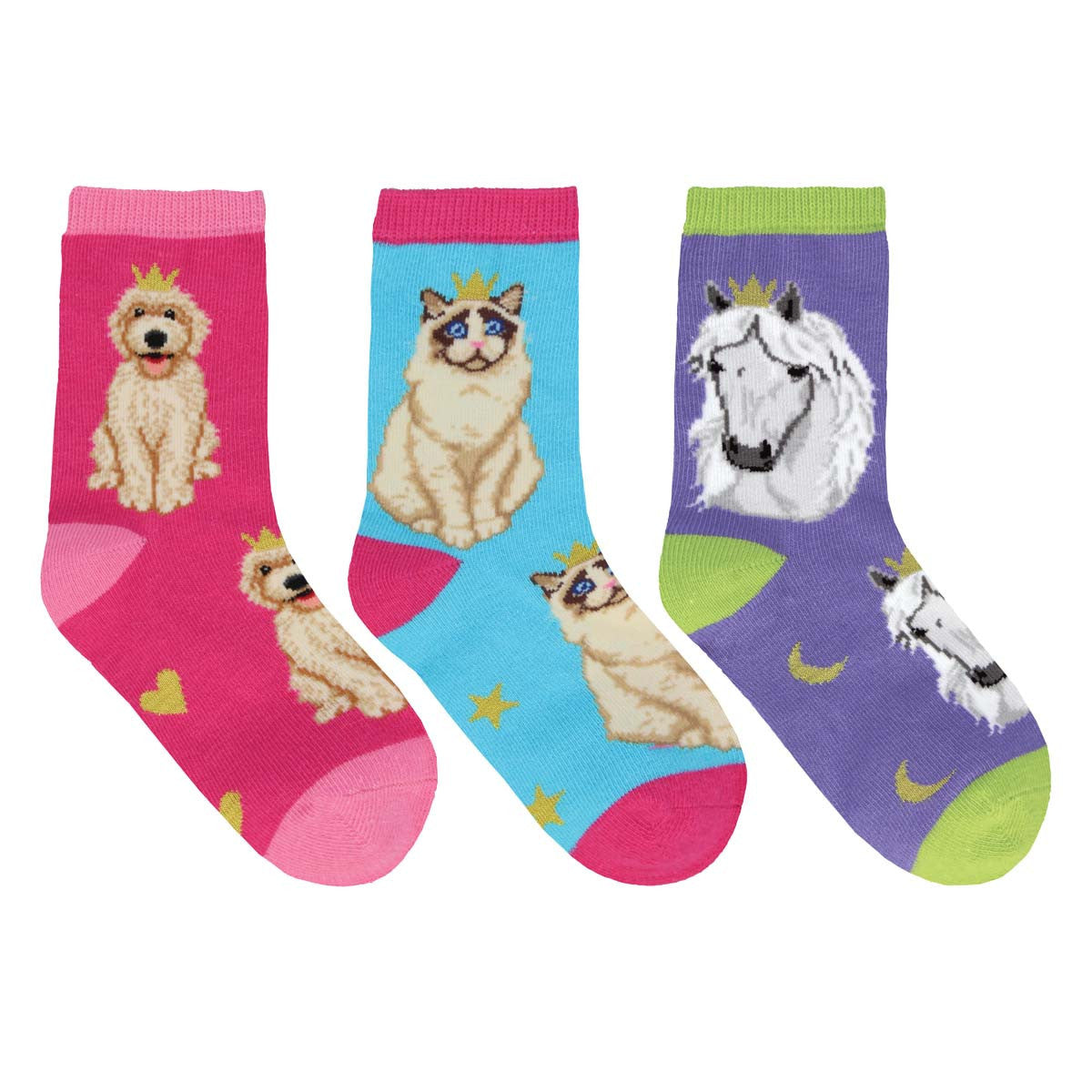 Socksmith Kids Reigning Cats and Dogs Crew Socks - 3 Pack (7 - 10 Years)