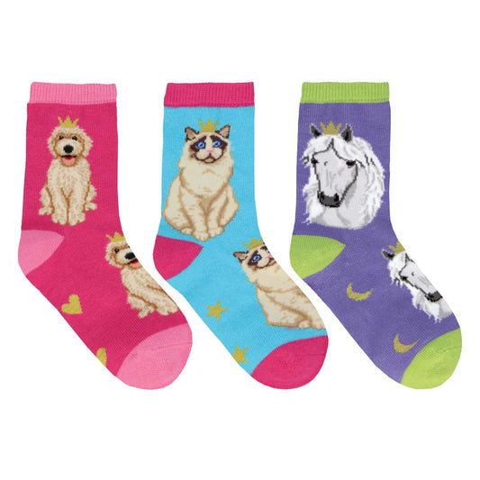 Socksmith Kids Reigning Cats and Dogs Crew Socks - 3 Pack (7 - 10 Years)